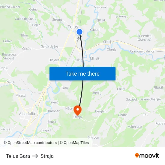 Teius Gara to Straja map