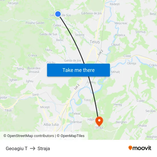 Geoagiu T to Straja map