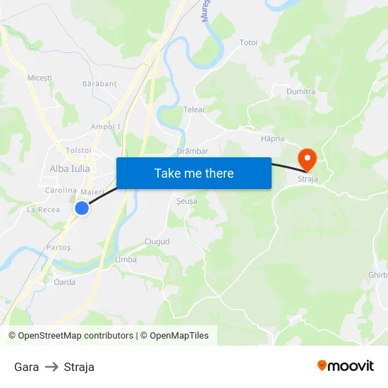 Gara to Straja map