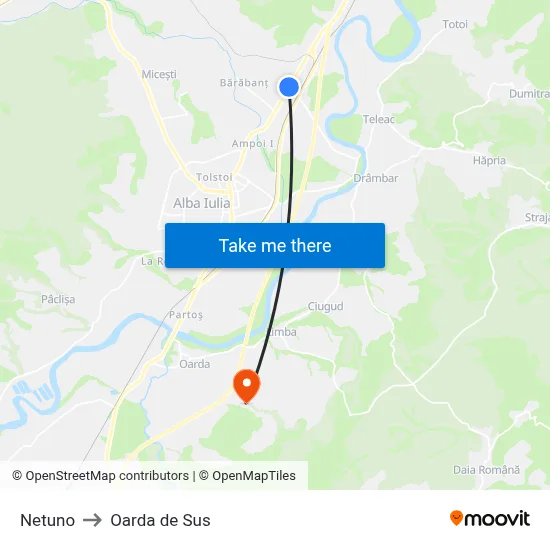 Netuno to Oarda de Sus map