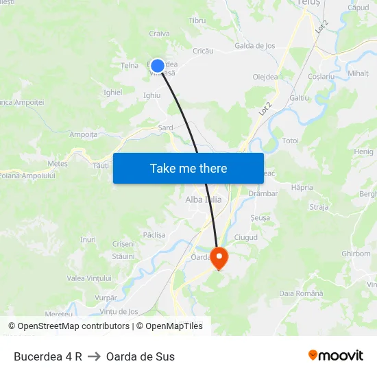 Bucerdea 4 R to Oarda de Sus map
