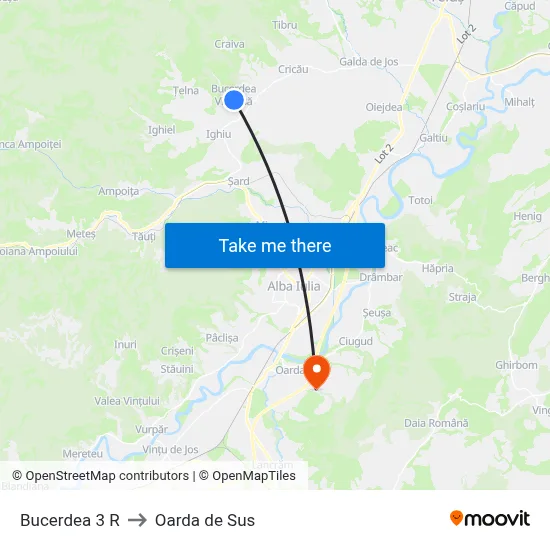 Bucerdea 3 R to Oarda de Sus map
