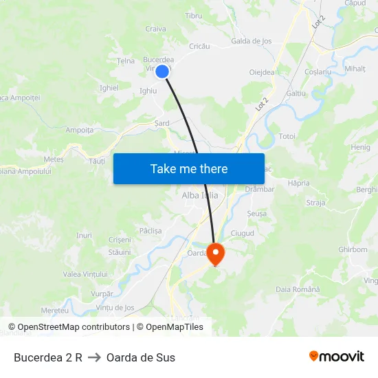 Bucerdea 2 R to Oarda de Sus map