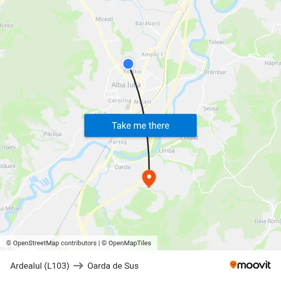 Ardealul (L103) to Oarda de Sus map