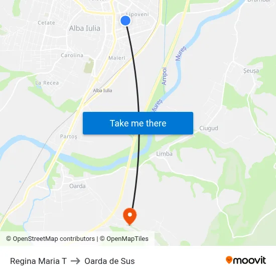 Regina Maria T to Oarda de Sus map
