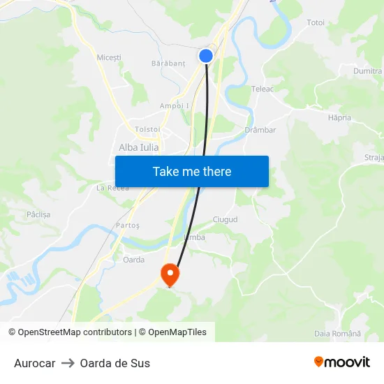 Aurocar to Oarda de Sus map