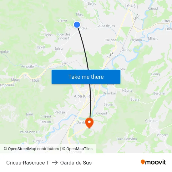 Cricau-Rascruce T to Oarda de Sus map