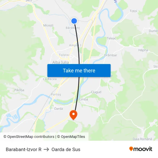 Barabant-Izvor R to Oarda de Sus map