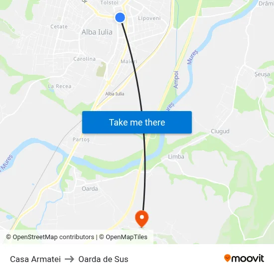 Casa Armatei to Oarda de Sus map