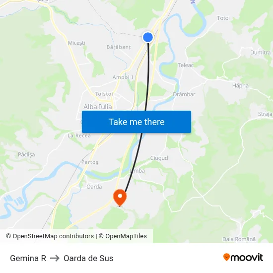 Gemina R to Oarda de Sus map