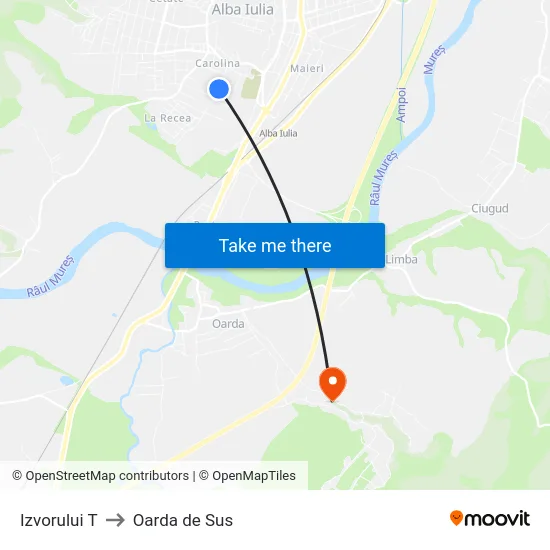 Izvorului T to Oarda de Sus map