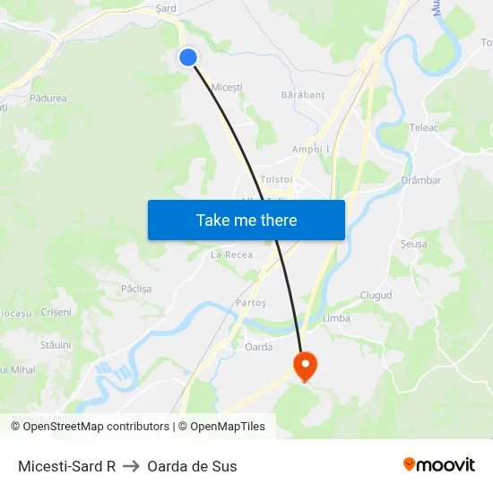 Micesti-Sard R to Oarda de Sus map