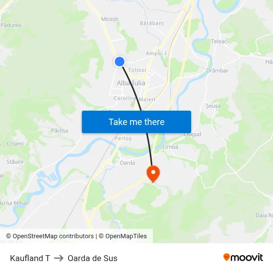 Kaufland T to Oarda de Sus map