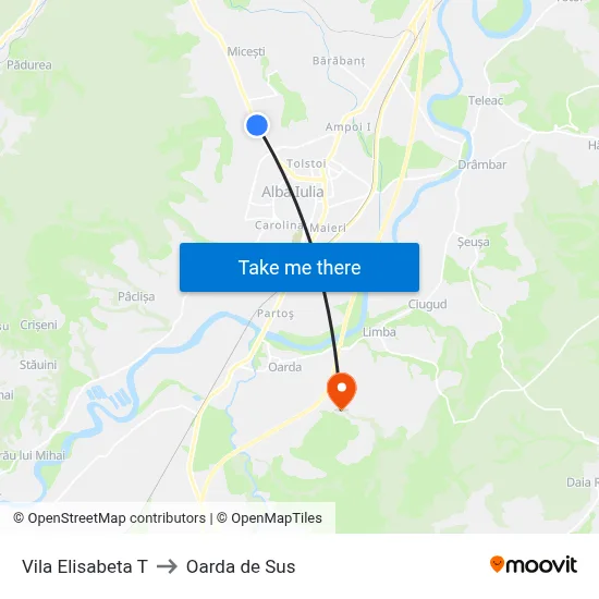Vila Elisabeta T to Oarda de Sus map