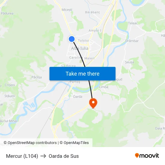 Mercur (L104) to Oarda de Sus map
