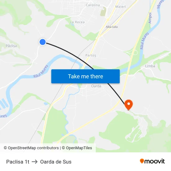 Paclisa 1t to Oarda de Sus map