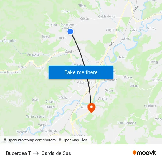 Bucerdea T to Oarda de Sus map