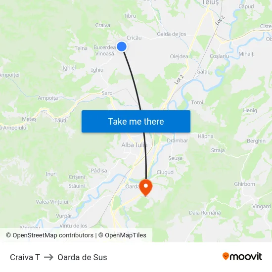 Craiva T to Oarda de Sus map