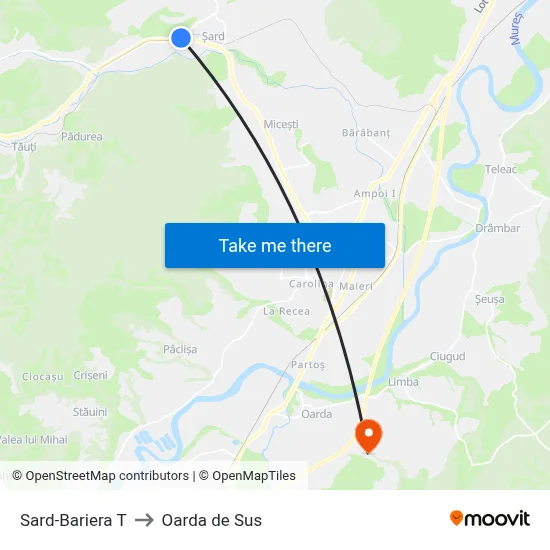 Sard-Bariera T to Oarda de Sus map