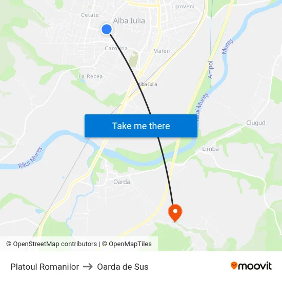 Platoul Romanilor to Oarda de Sus map