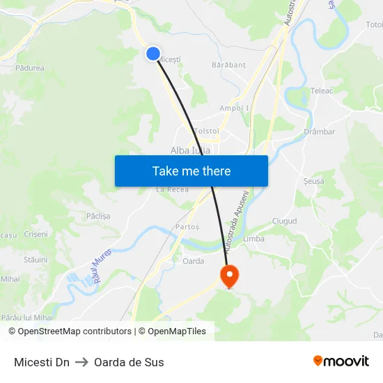 Micesti  Dn to Oarda de Sus map