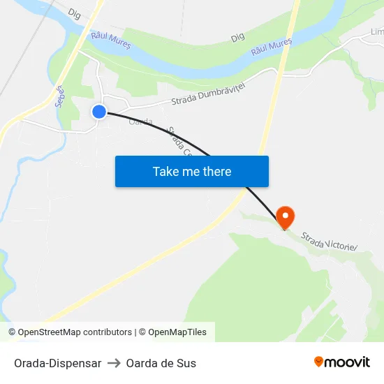 Orada-Dispensar to Oarda de Sus map