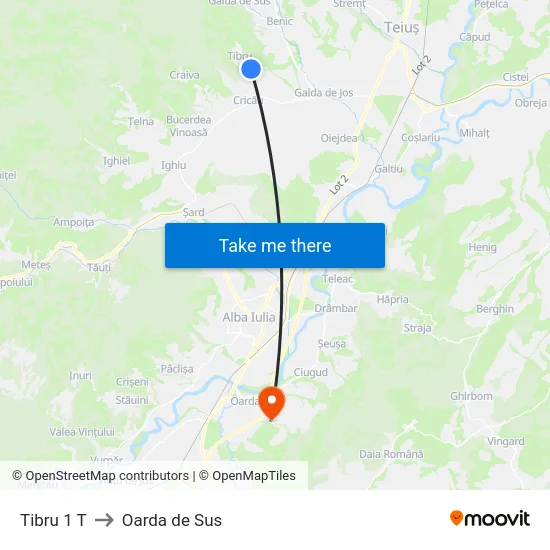 Tibru 1 T to Oarda de Sus map