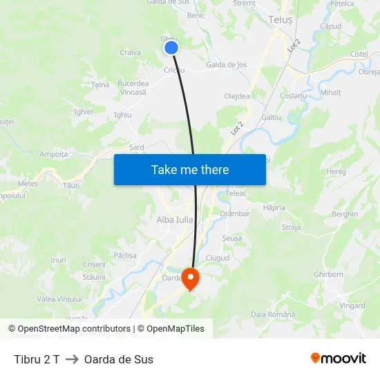 Tibru 2 T to Oarda de Sus map