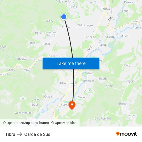 Tibru to Oarda de Sus map