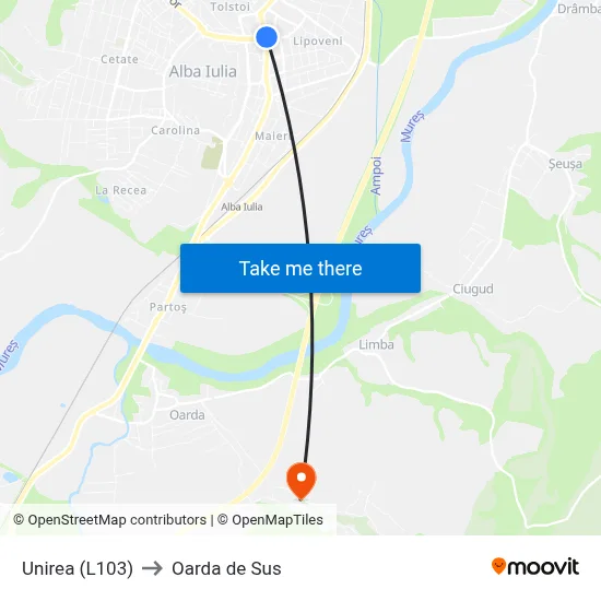 Unirea (L103) to Oarda de Sus map