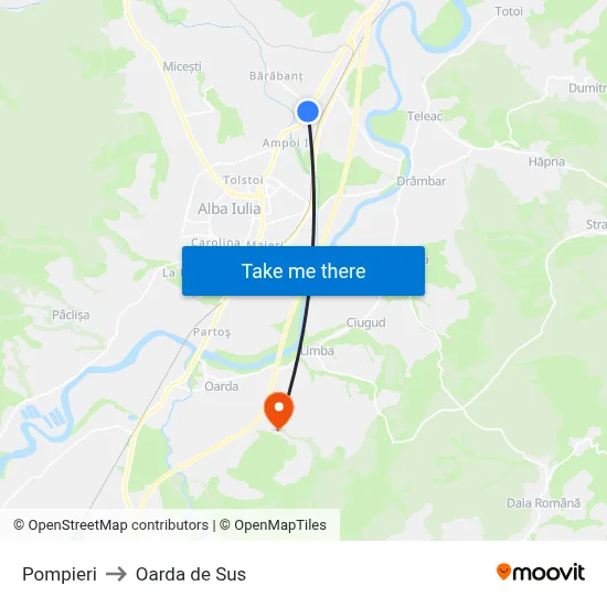 Pompieri to Oarda de Sus map