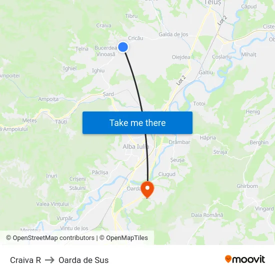 Craiva R to Oarda de Sus map