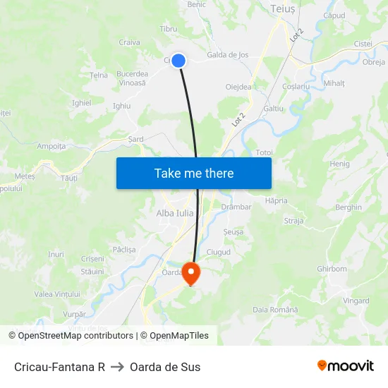 Cricau-Fantana R to Oarda de Sus map