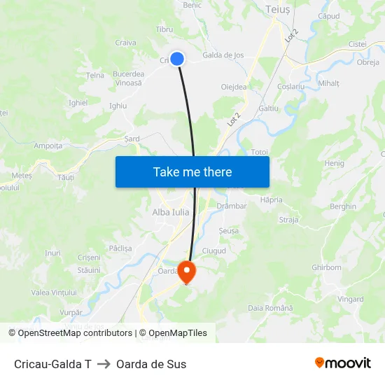 Cricau-Galda T to Oarda de Sus map