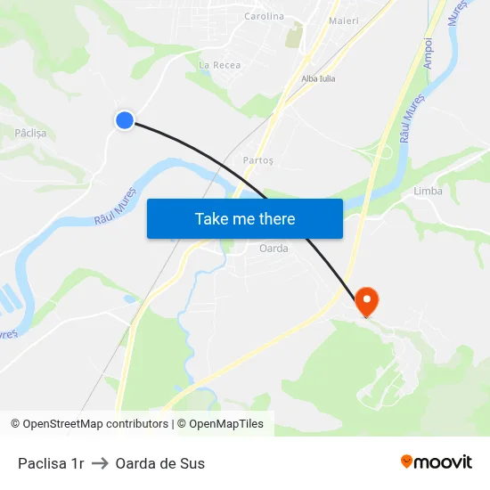 Paclisa 1r to Oarda de Sus map