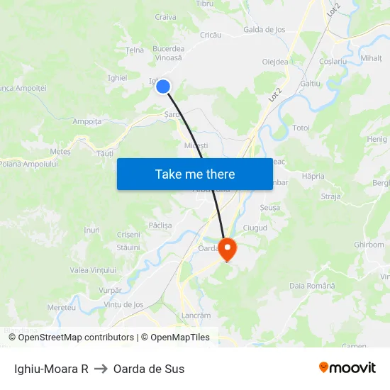 Ighiu-Moara R to Oarda de Sus map