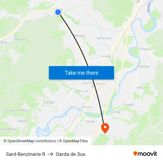 Sard-Benzinarie R to Oarda de Sus map