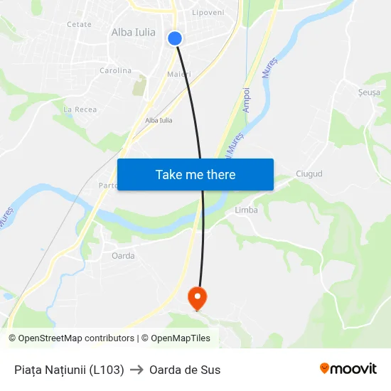 Piața Națiunii (L103) to Oarda de Sus map