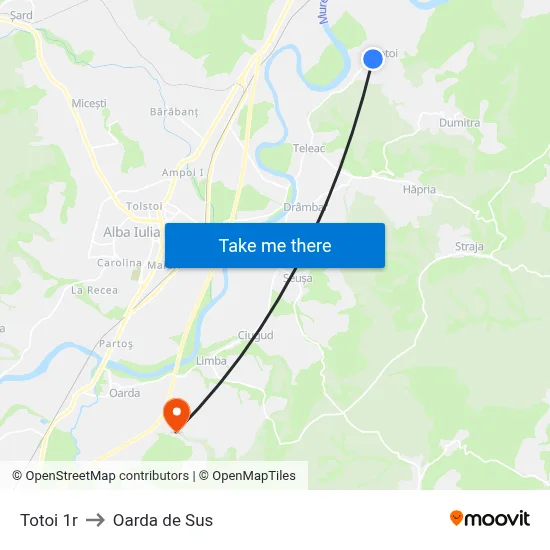 Totoi 1r to Oarda de Sus map