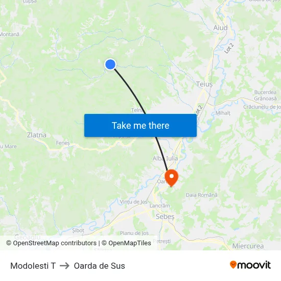 Modolesti T to Oarda de Sus map