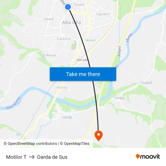 Motilor T to Oarda de Sus map
