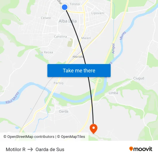 Motilor R to Oarda de Sus map