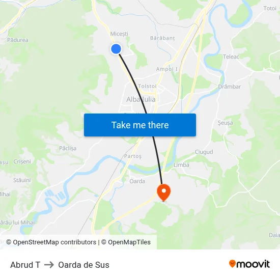 Abrud T to Oarda de Sus map