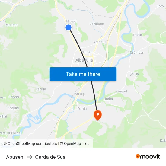 Apuseni to Oarda de Sus map