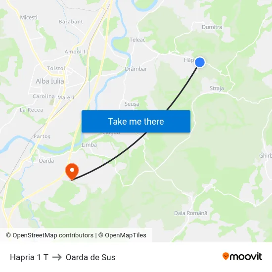 Hapria 1 T to Oarda de Sus map