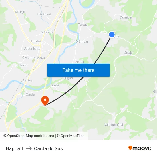 Hapria T to Oarda de Sus map