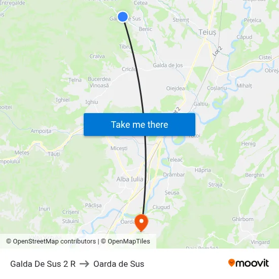 Galda De Sus 2 R to Oarda de Sus map