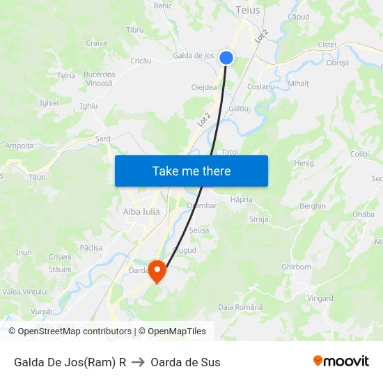 Galda De Jos(Ram) R to Oarda de Sus map
