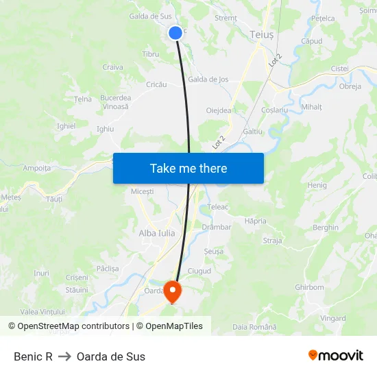 Benic R to Oarda de Sus map