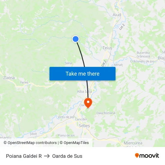 Poiana Galdei R to Oarda de Sus map